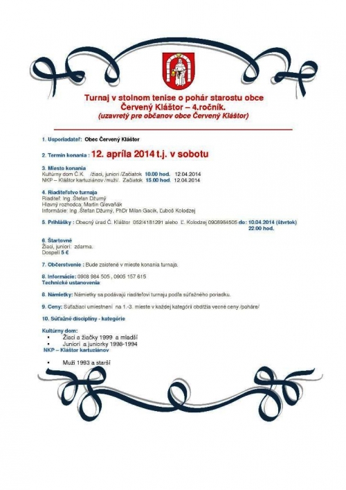 Propozície - IV. ročník stolnotenisového turnaja