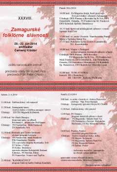 Program 38.ročníka ZFS v Červenom Kláštore a Spišskej Starej Vsi