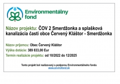 Envirnmentálny fond - dotácia ČOV2 -I.etapa