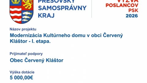 Modernizácia Kultúrneho domu v obci Cervený Kláštor -I. etapa
